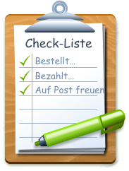 Check-Liste Bestellt… Bezahlt… Auf Post freuen